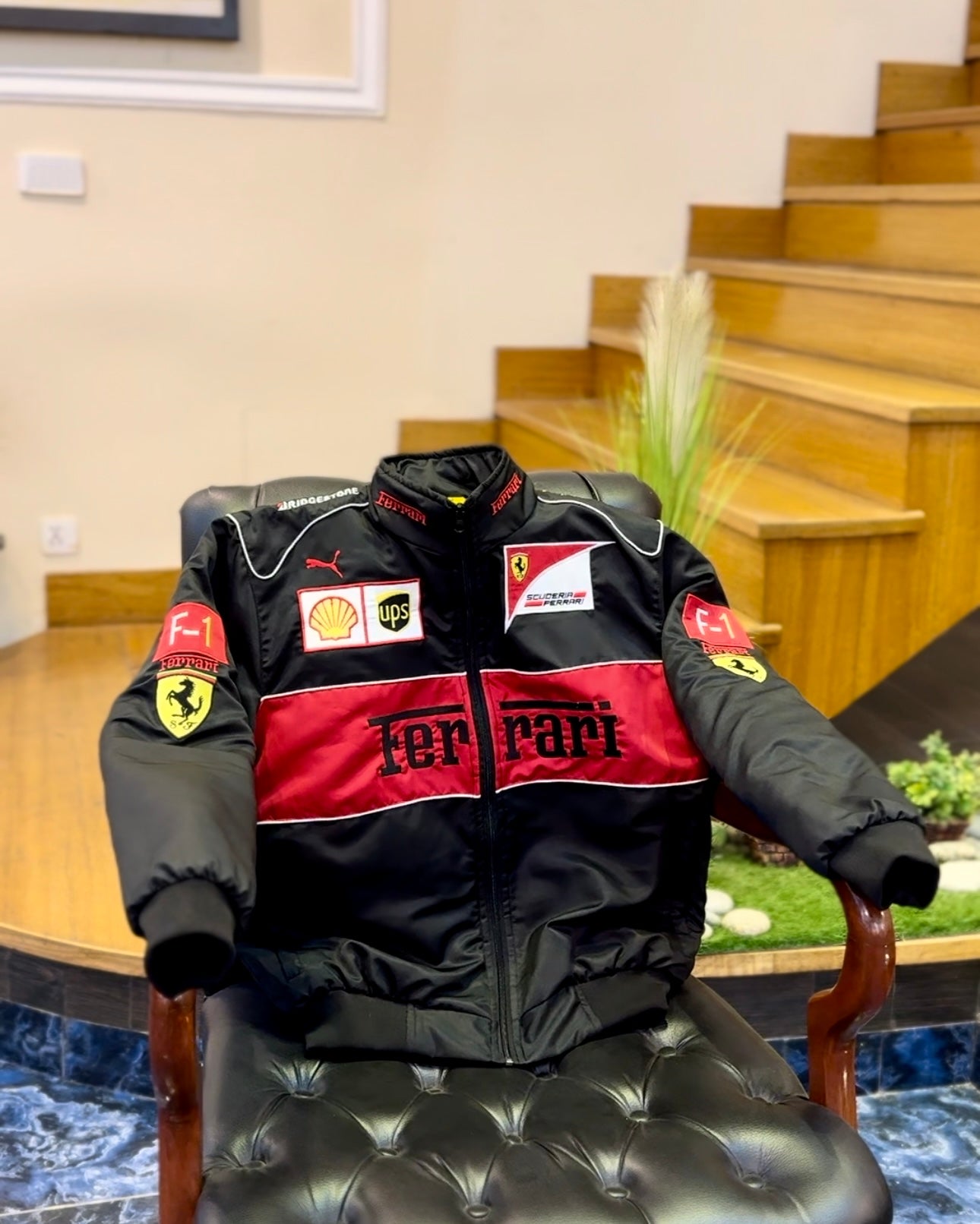 Black Ferrari F1 Jacket - Embroidered