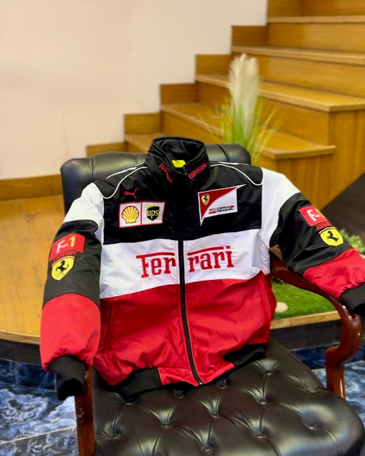 White Multi Ferrari F1 Jacket - Embroidered