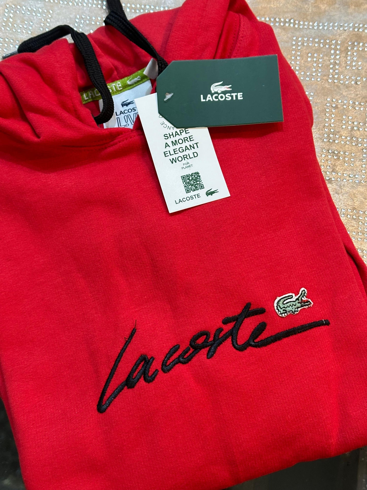 Lacoste Signature Hoodie Embroidered - Red