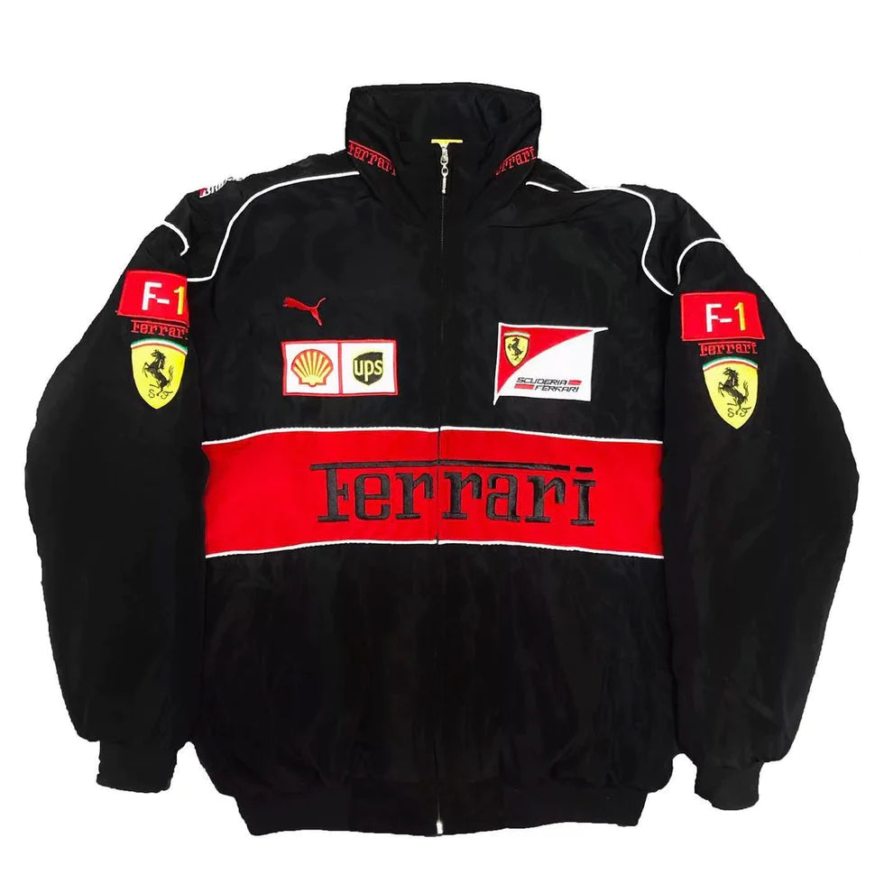 Black Ferrari F1 Jacket - Embroidered