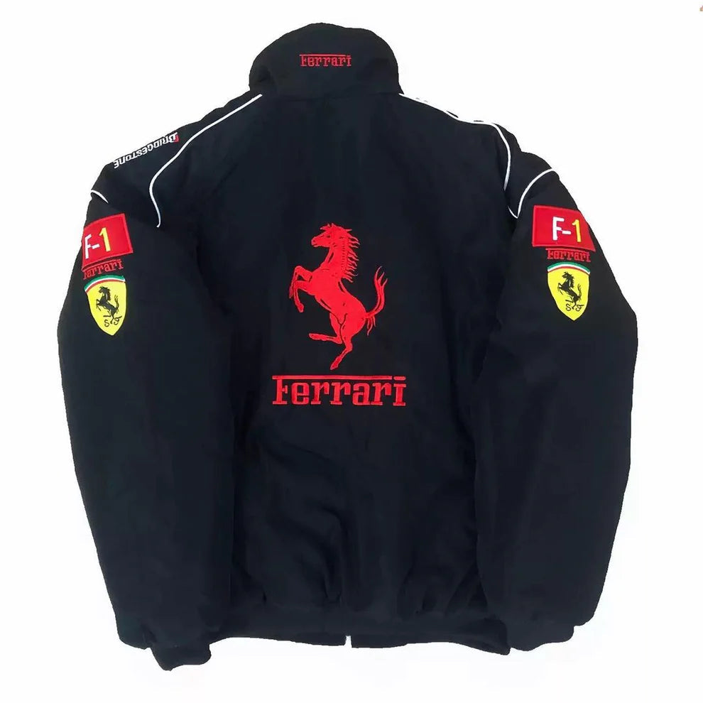 Black Ferrari F1 Jacket - Embroidered