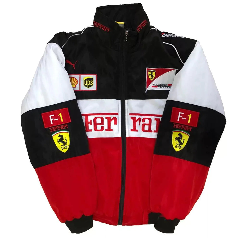 White Multi Ferrari F1 Jacket - Embroidered